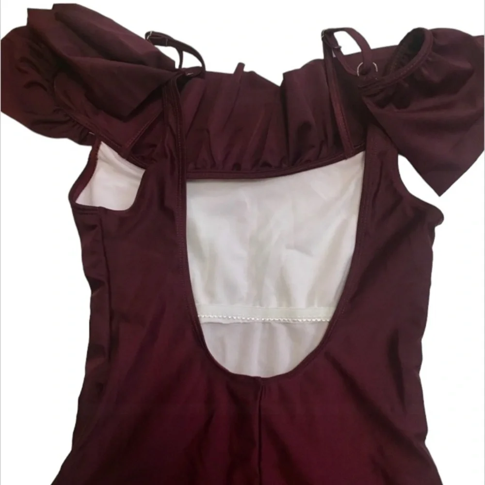 Burgundy Wine Ruffled Cinched Swimsuit - size S/M